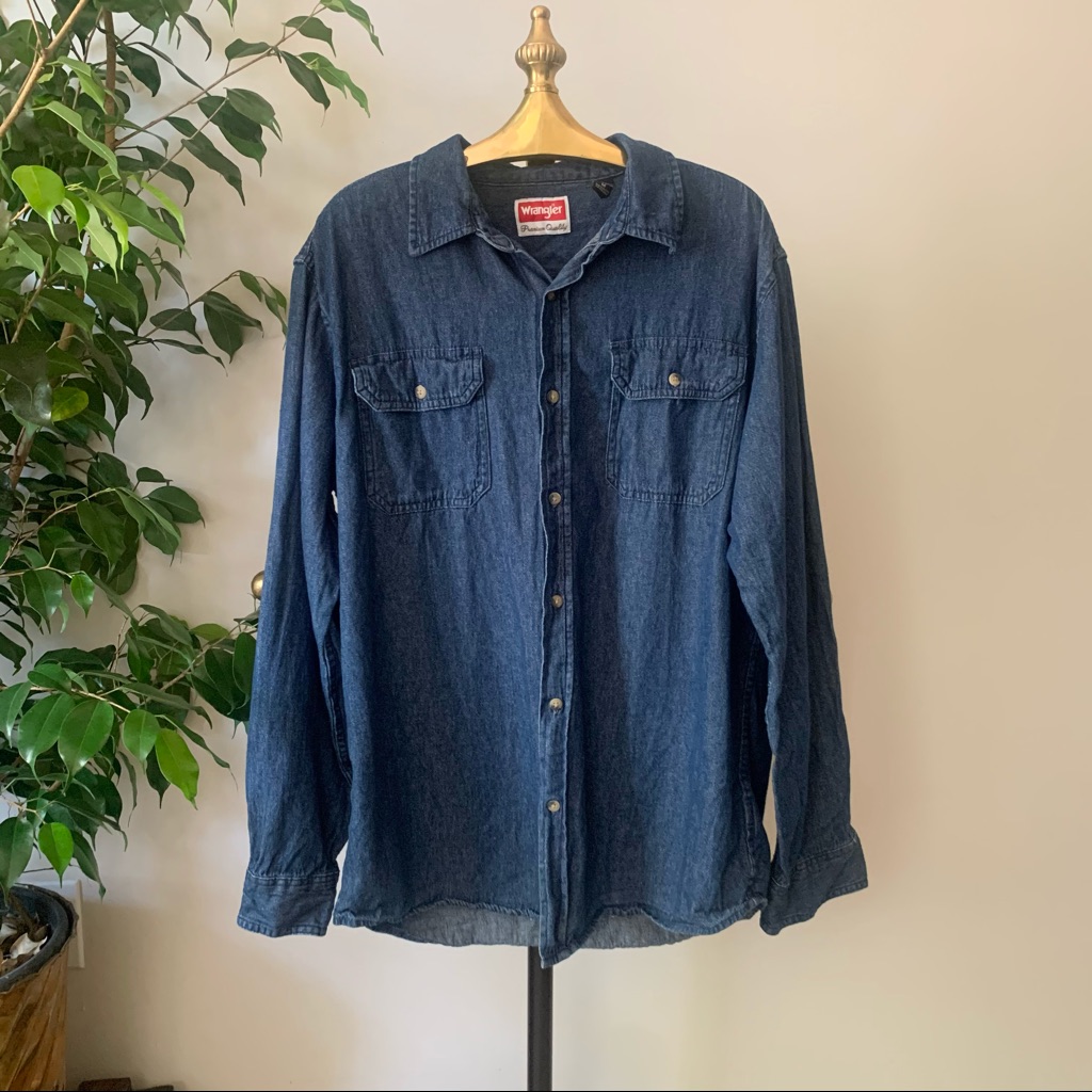 Vintage Wrangler Denim Button Down Shirt Sz M